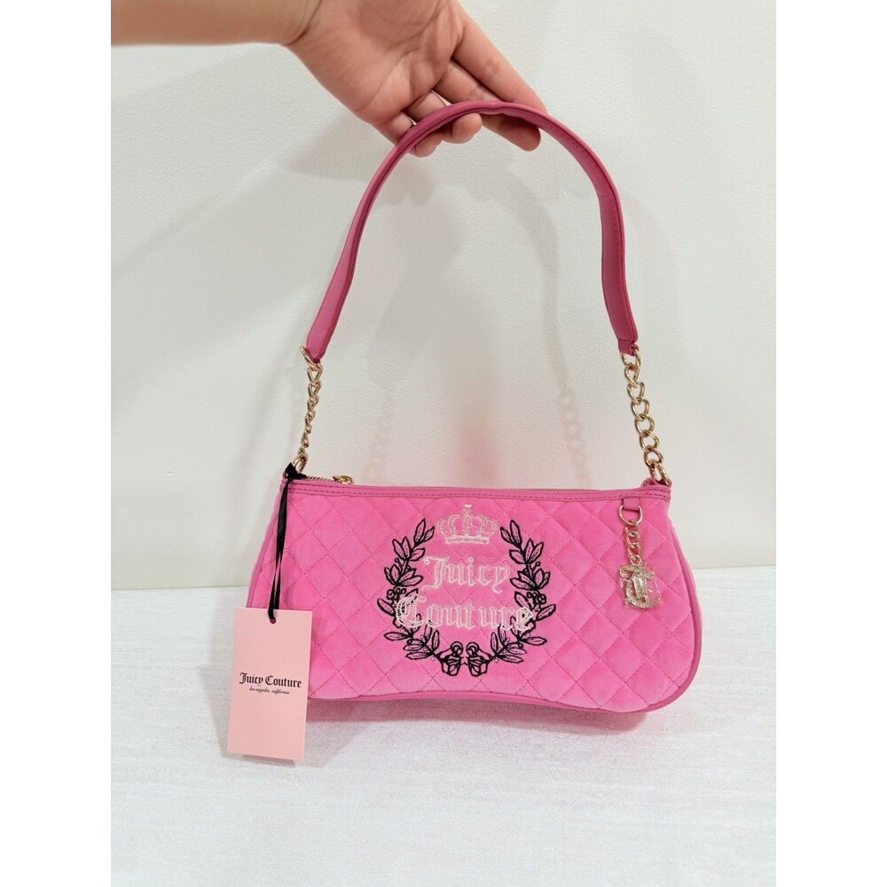 Juicy Couture Royal Moment Pink Quilted Velour Shoulder Bag NWT